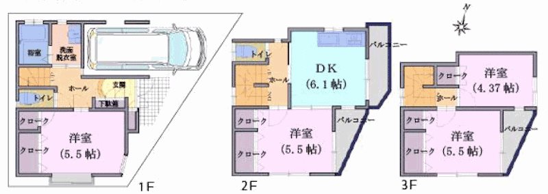 鹿骨１丁目中古戸建 間取図・土地図